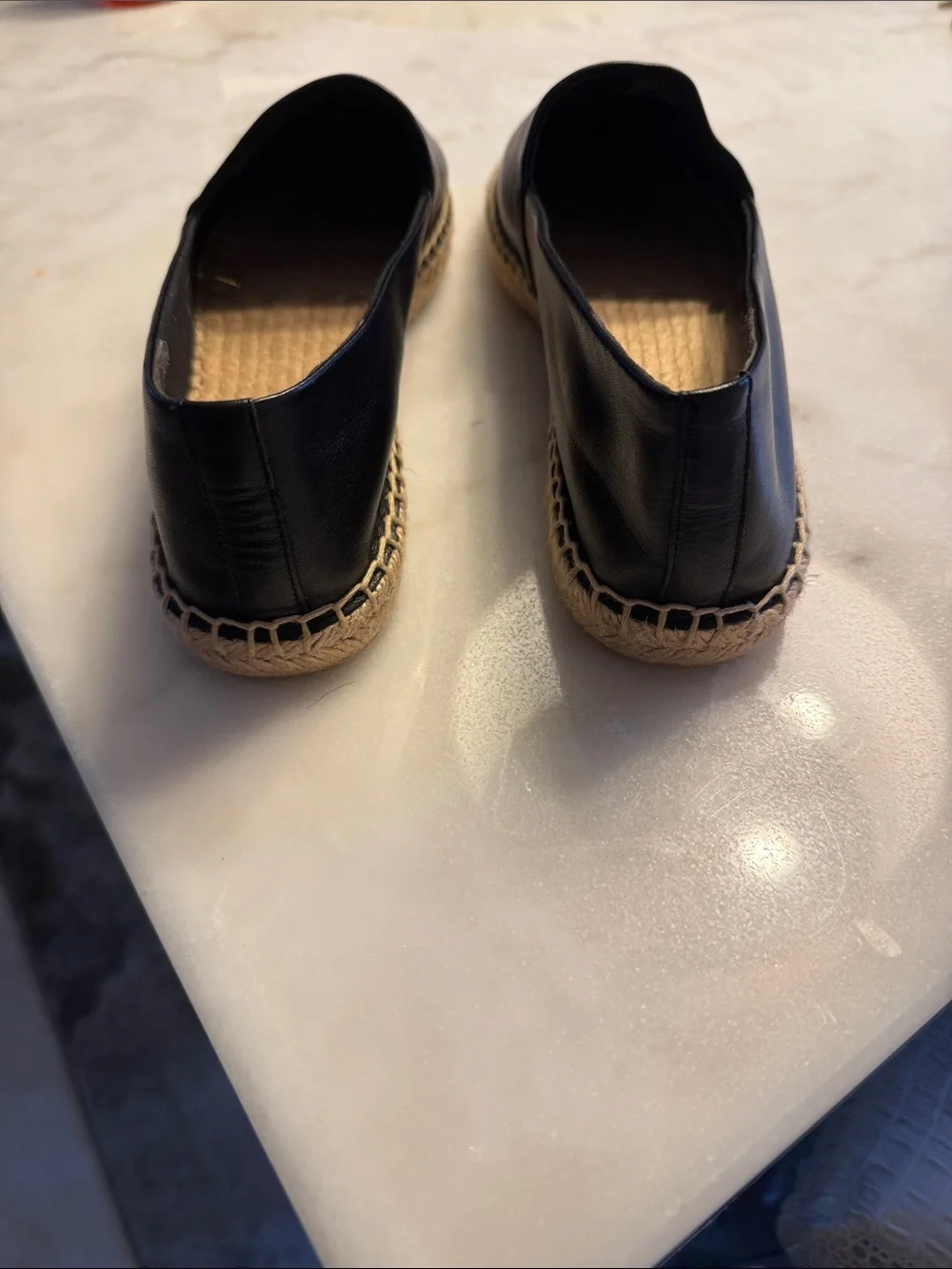 Tory Burch Black Leather Espadrille Slip-Ons with Logo - Picture 3 of 6